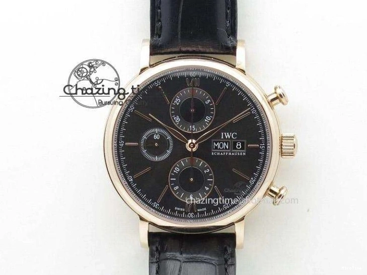 MIROTIME 0508 Portofino Chrono RG Black Dial on Black Leather Strap A HighPerformance 7389
